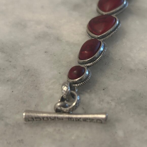 Lucky Brand Dark Red Women's Distressed Silvertone toggle bracelet Boho style - Picture 7 of 8